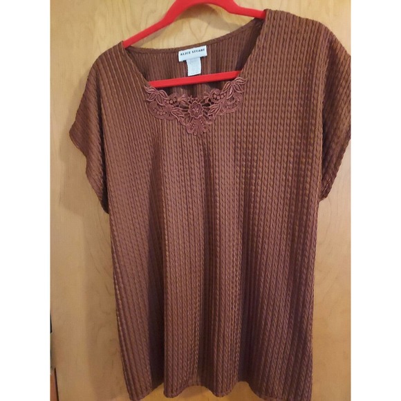 Alice Stuart Size Large Waffle Weave Top Brown Rust Vintage USA made - Picture 1 of 7